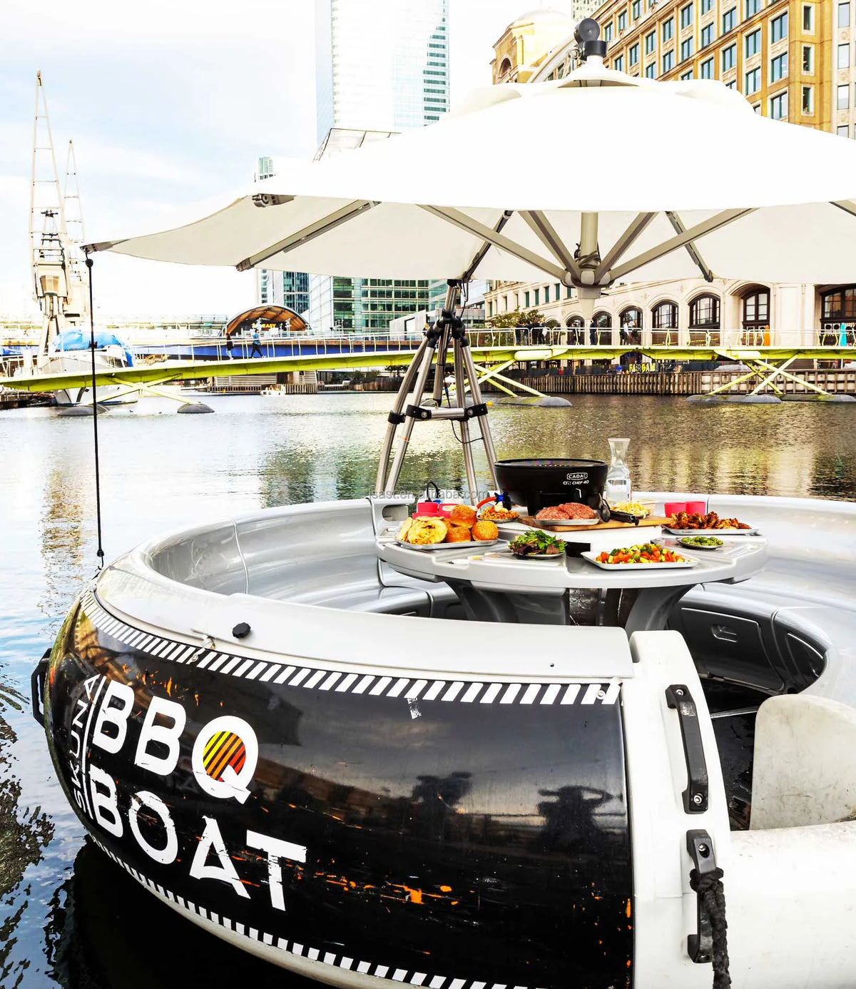 Eco-inspired Private Eco BBQ Boat Hire Captain Own Self-drive Mandurah Mini Cruise BBQ Boat with Donut-shaped Design Uber-cool MegaBDM