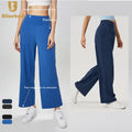 Women Workout Waist Tummy Control Wide Leg Yoga Pants With Pocket High Elastic Women Gym Fitness Loose Fit Custom Sports Pants