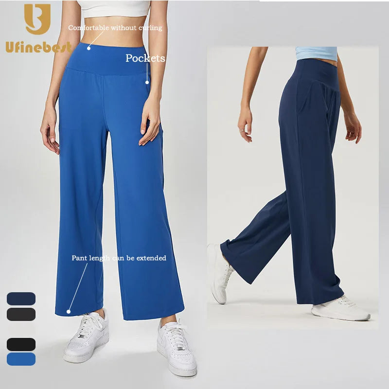 Women Workout Waist Tummy Control Wide Leg Yoga Pants With Pocket High Elastic Women Gym Fitness Loose Fit Custom Sports Pants