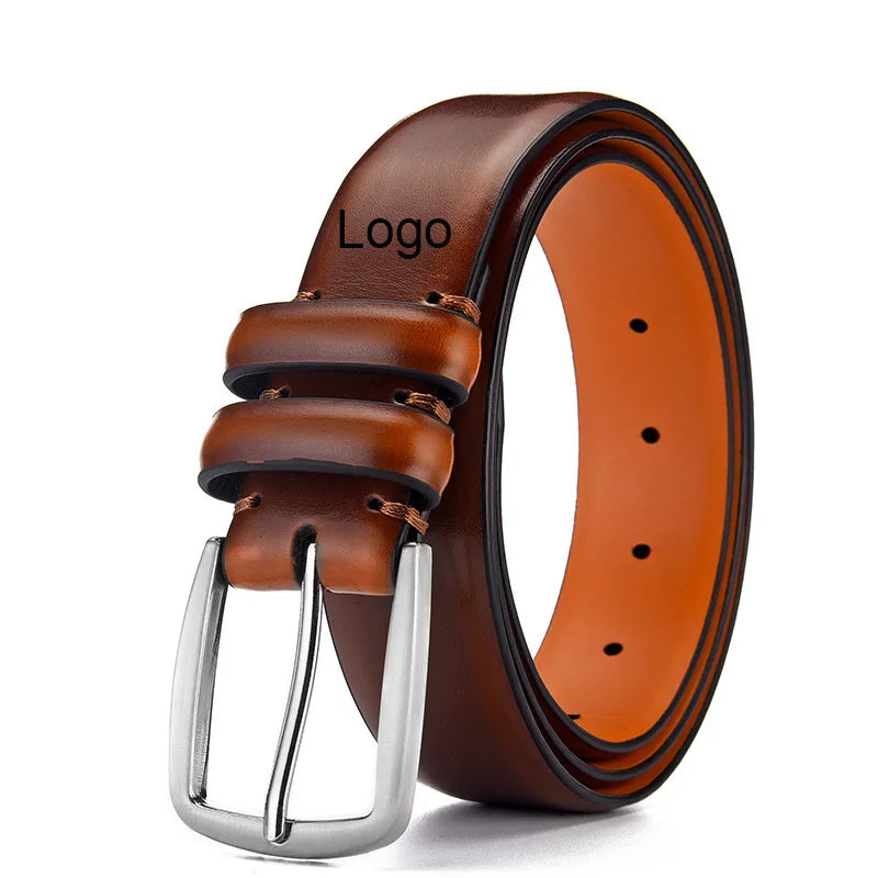 European and American Men's Needle Buckle Belt Casual Genuine Leather Belt Custom LOGO