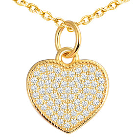 925 Sterling Silver 18K Gold Plated Vermeil CZ Paved Heart Pendant Necklace Trendy Wedding Jewelry for Women
