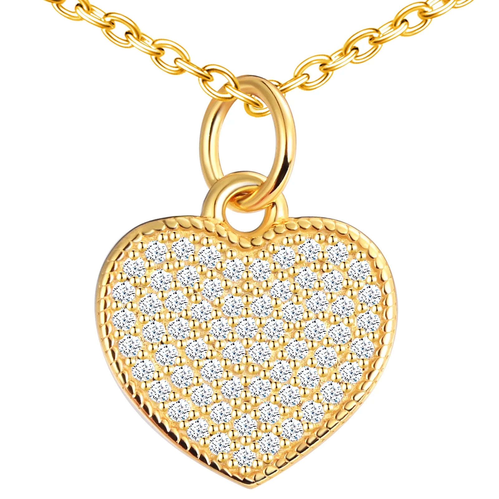 925 Sterling Silver 18K Gold Plated Vermeil CZ Paved Heart Pendant Necklace Trendy Wedding Jewelry for Women