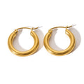 Classic Titanium Steel 18K Gold Coating Solid Circle Hoop Earrings Water Resistant Jewelry for Women