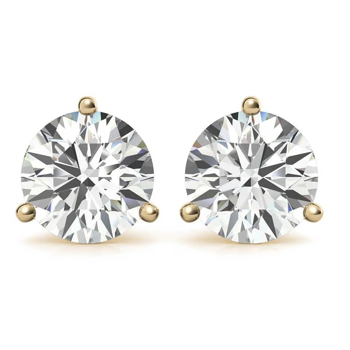 Classic Styles Solid 14K Gold 3 Prong Round 1.5ct Moissanite Martini Stud Earrings