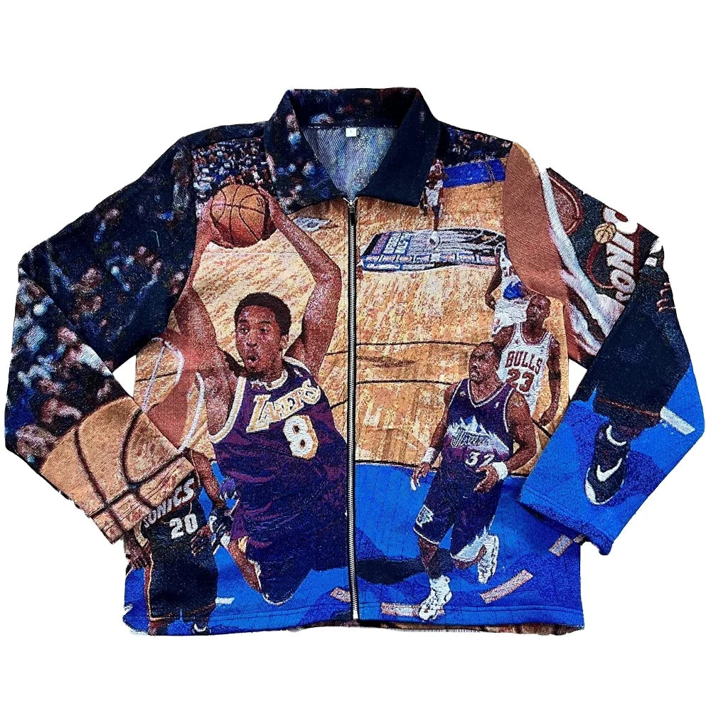 Custom Plus Size Jacquard Zipper Cardigan Men's Tapestry Jacket with Sweater Outfit Spring Season Wall Tapestry Coat