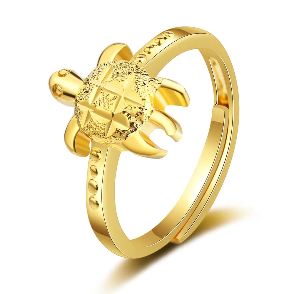 Brass Alloy Sea Turtle Charm Finger Ring Jewelry Rings Gold Plated
