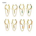 FUAMAY Minimalist American CZ Hoop Earrings 18k Gold Plated Lilas Flirt Zircon Green Baguette Chain Earring Studs