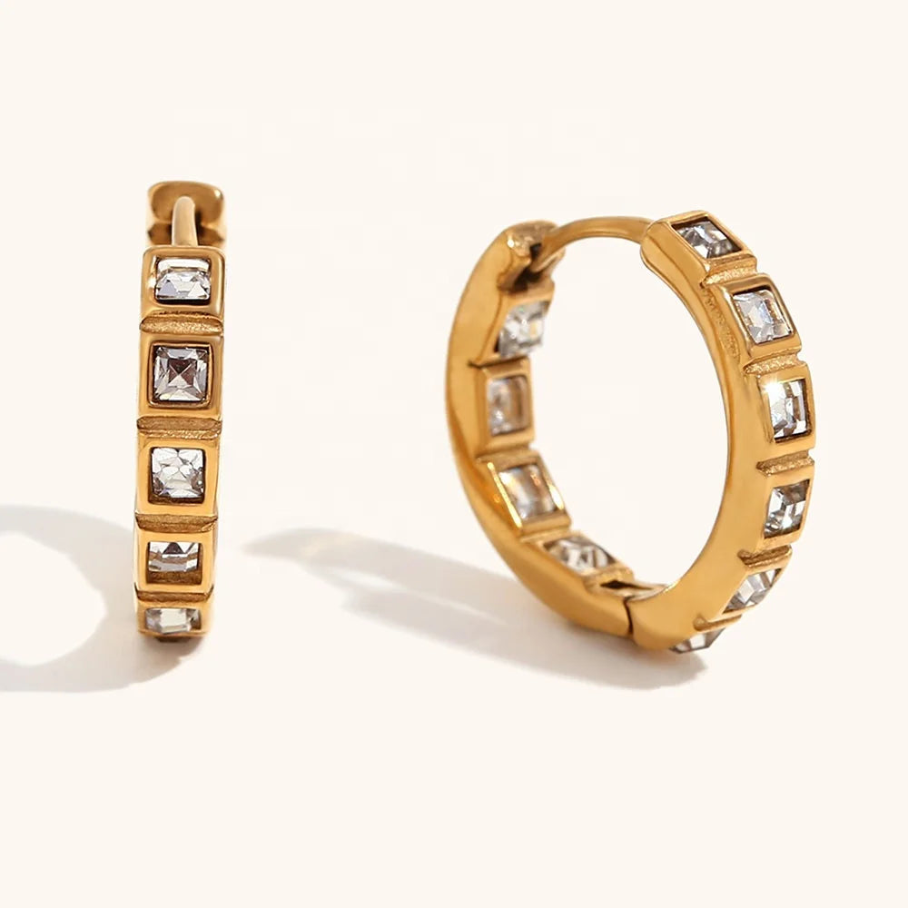 Dingran New Arrival Summer Design Minimalist Square Zircon Huggie Earrings Gold Plated Women Hoop Earrings
