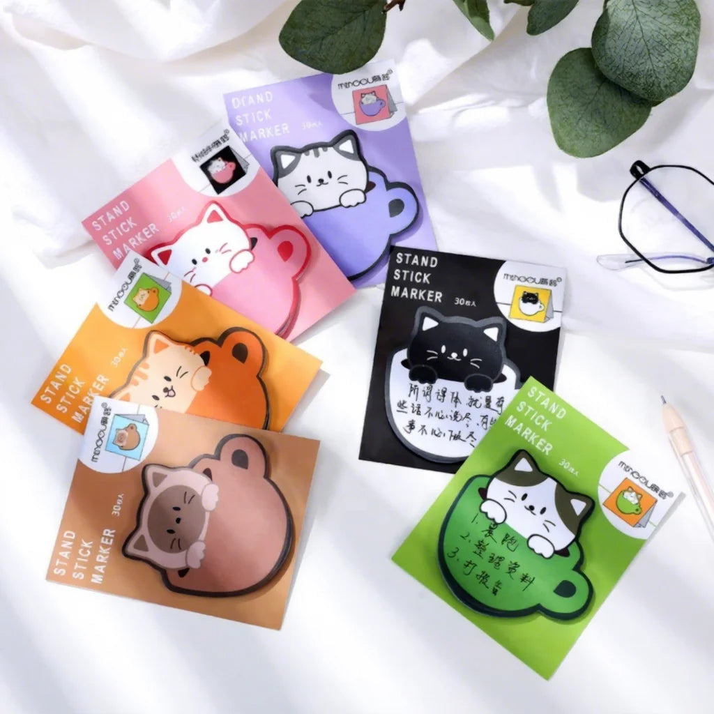 Wholesale Cartoon Cute Tea Cat Shape Creative Fancy Sticky Notes for Kids
