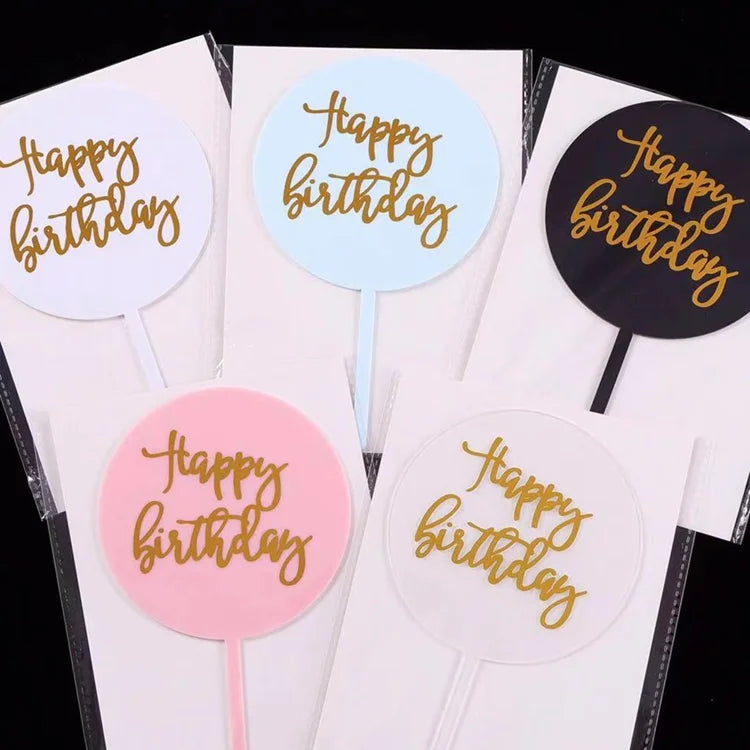 Happy Birthday Party Supplies Cake Decorations Promotional Items Happy Birthday Acrylic Cake Toppers With Gold Stamping LOGO