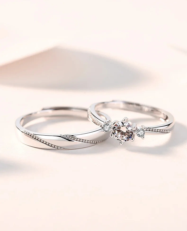 BASQUESUN Factory Wholesale CustomLove at First Sight a Pair of Niche Fresh Stylish and Simple Copper Inlaid Zircon Couple Rings