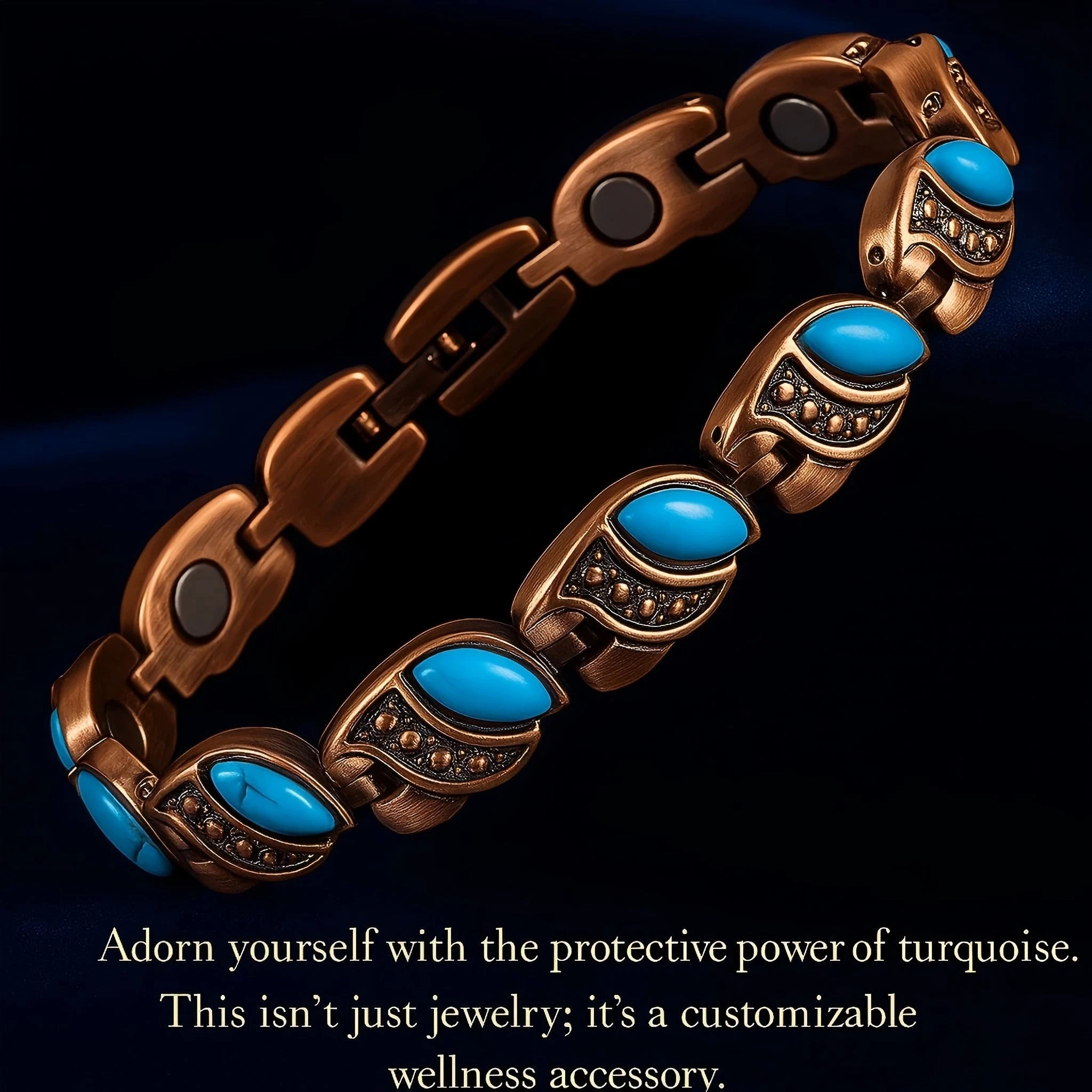 Energinox Hot Selling Bio Health Magnetic Therapy Elegant Pure Copper Turquoise Bracelet