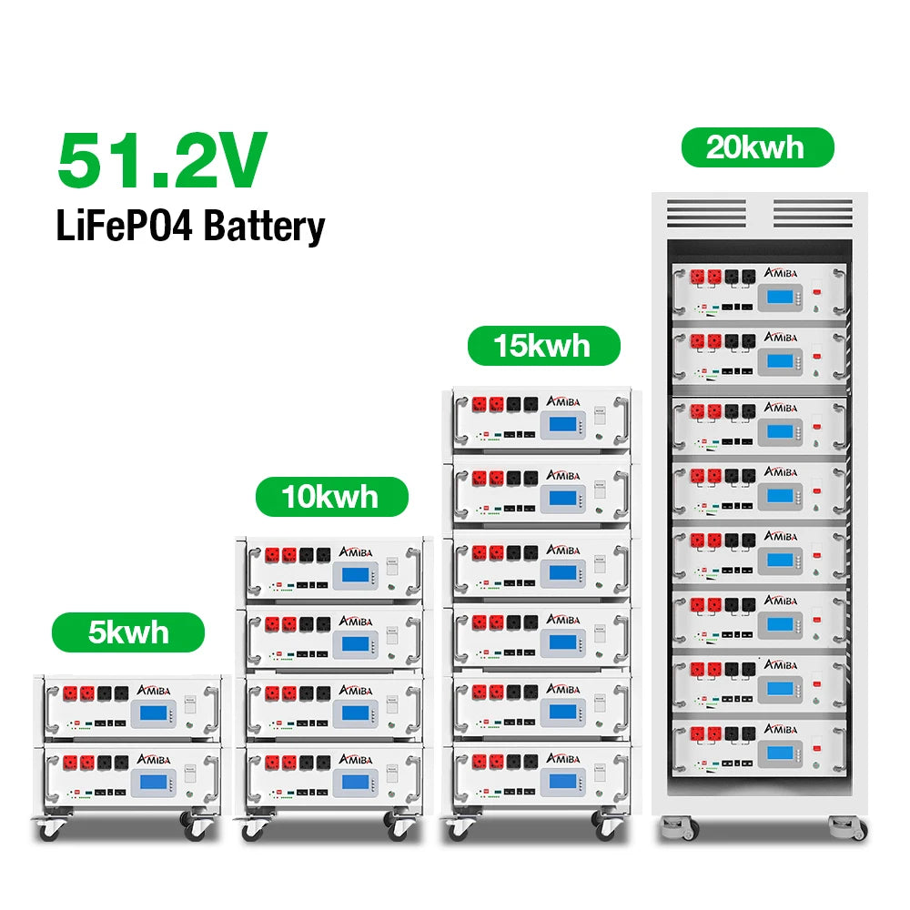Easy to Install Rack Lifepo4 Lithium Ion Batteries 48v 200ah 51.2v 100ah 5kw 10kwh 15kw Solar System Energy Storage Battery