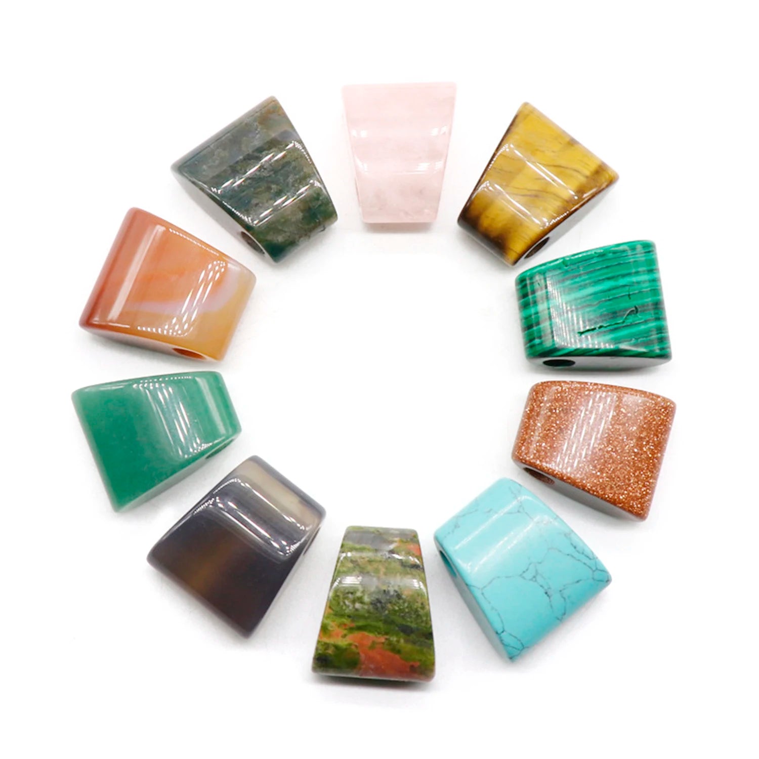 Natural Trapezoid Gemstone Pendant Necklace for Making Jewelry Necklace Fan Shape Stone Quartz Crystal Chakra Healing Charms