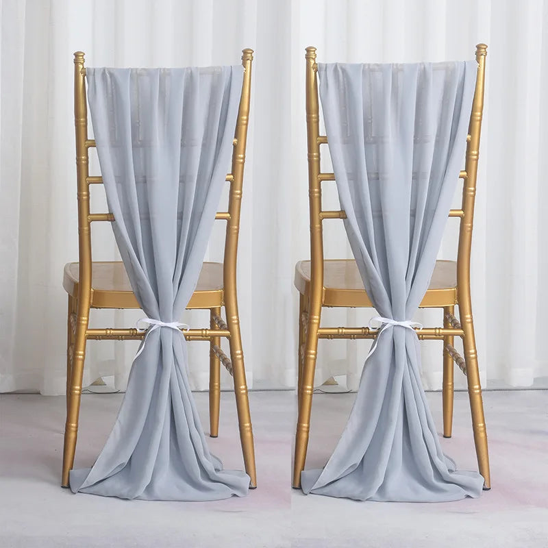 XinLan New Design Solid Plain Dusty Blue Chiffon Chair Sash Event Wedding Chair Decoration Chair Sash