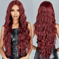 Japan Future Fiber Wine Red Long Water Wave Lace Front Synthetic Wigs with Baby Hairs Burgundy Middle Part Deep Wavy Wig
