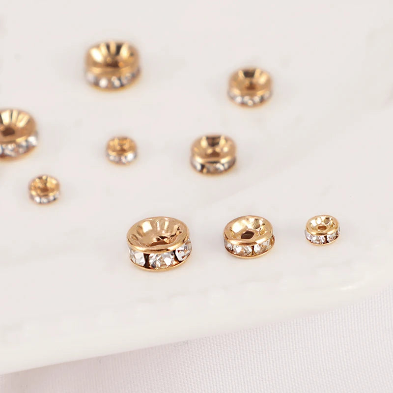 Golden Crimp Beads Brass Round Ball Inlay Zircon Stripes Isolation Beads 18k Gold Plated Jewelry Making Supplier