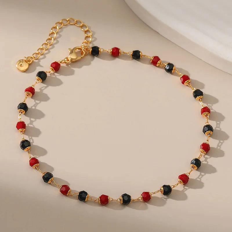 Bohemian Feet Jewelry Brass 18K Real Gold Plated Bead Ankle Bracelet for Women