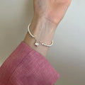 Fine Jewelry 925 Sterling Silver Heart Charm Beaded Bracelet for Women