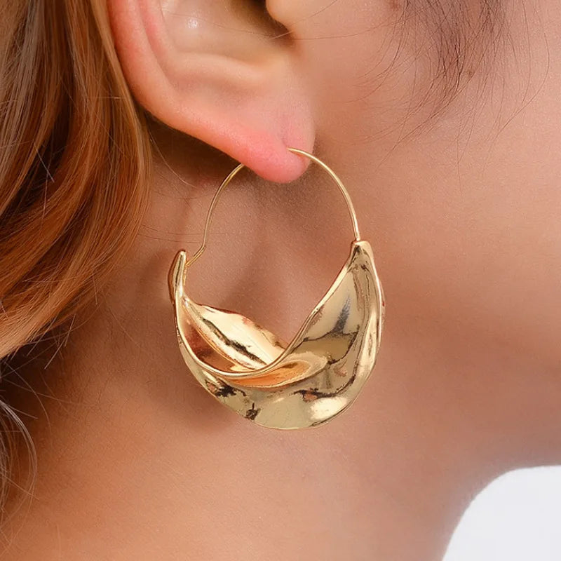 Creative Irregular Flower Basket Dangle Earrings for Women Gold Color Metal Stereoscopic Exaggerated Drop Earrings Dangler