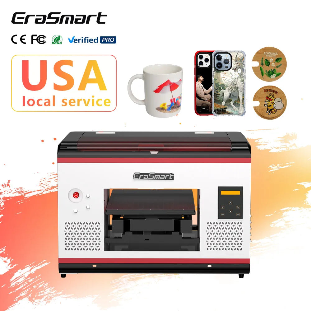 Erasmart A4 A3 Uv Flatbed Printer L800 Print Head Uv Printer A4 for CD Glass Metal Wood Printing