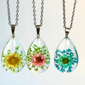 Customizable Clear Acrylic Resin Water Drop Pendant Necklace Jewelry Epoxy Dry Real Flower Necklace