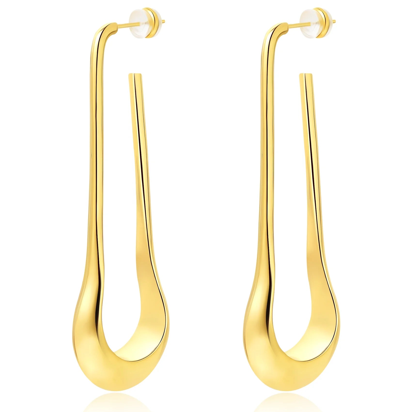 Exaggerated Niche Design Line Brass 18k Gold Plated Long U-shaped Water Drop Earrings for Women