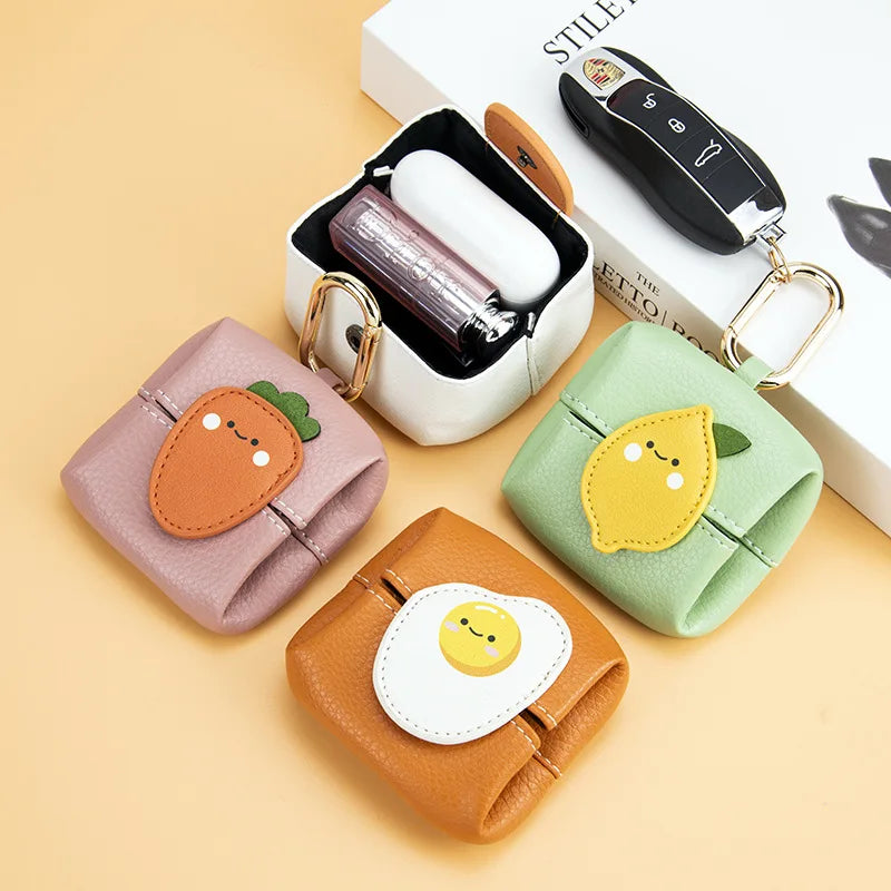 Fruit Pattern PU Small Change Purse Keychain Card Holder Pouch
