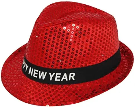 Wholesale Happy New Year Eve Party Foil Hat Women Led Fedora Sequin Hat Flashing Men Led Fedora Jazz Hat