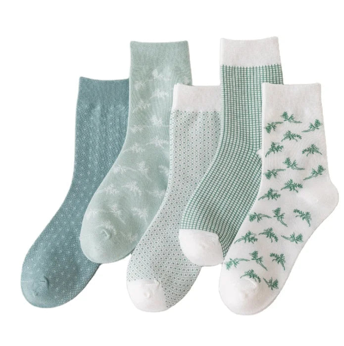 Fashion Mori Girls Socks Teenagers Lattice Dot Youth Middle Dress Socks