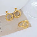 SC Irregular Hammered Texture Statement Earrings Women Fashion Geometric 18K Gold Plated Stainless Steel Stud Earrings Rings Set