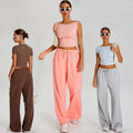 SHINBENE 2Pcs Yoga Workout Sets Leisure Sweatpants and Ribbed Crop Top Gym Athletic Clothing Set