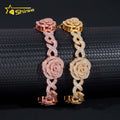 Romantic Rose 3D Gold Plated Iced Out 16mm 925 Sterling Silver Hip Hop Infinity Link Bracelet