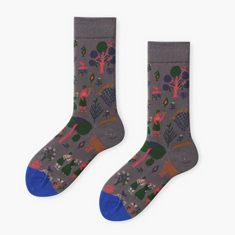 XIANGHUI 2020 New Wholesale Custom Funny Dress Jacquard Fashion Cartoon Colorful Cotton Crew Socks for Women