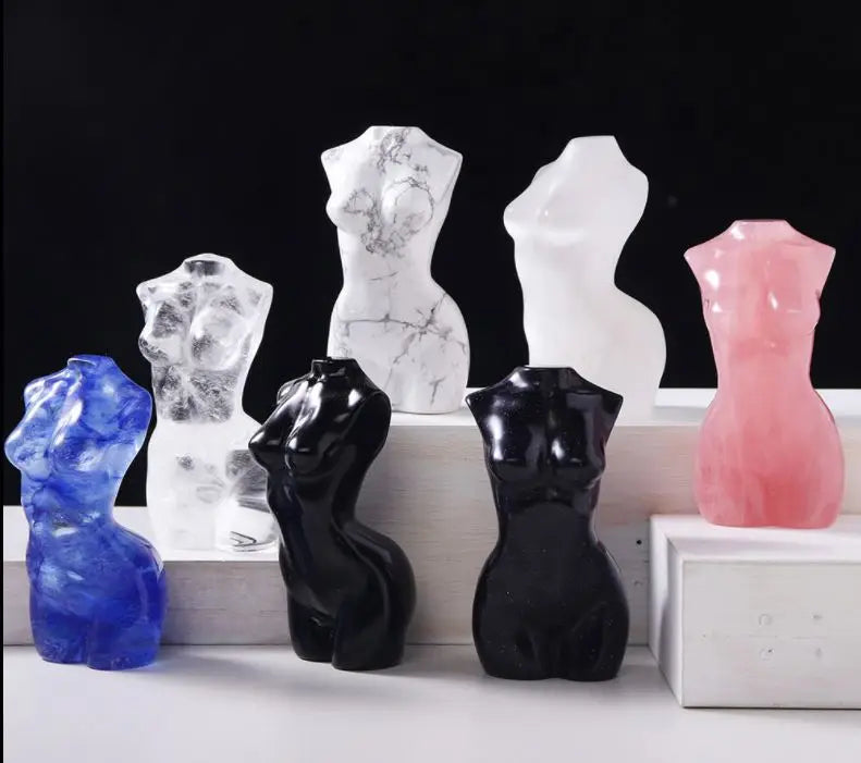 DIY Wholesale Natural Crystal Women Body Torso Figurine Obsidian Goddess Statue Carving for Decoration