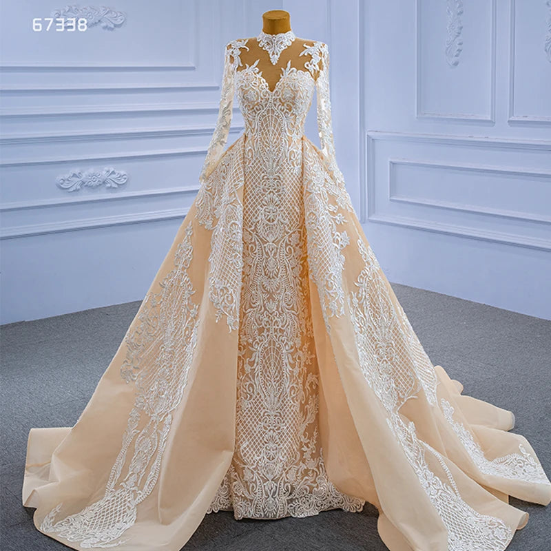 Jancember RSM67338 Mermaid Dress Detachable Trail Sweetheart Royal Luxury 3D Appliques  Bridal Gown