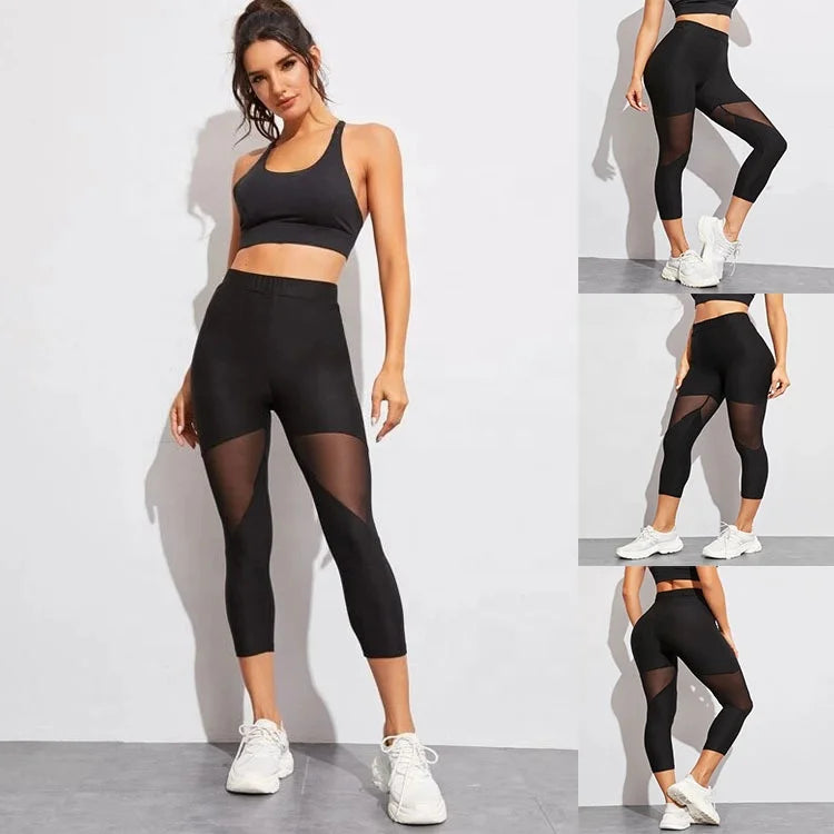 Wholesale Black Mesh High Waist Yoga Leggings Running Fitness Gym Workout Leggings for Women