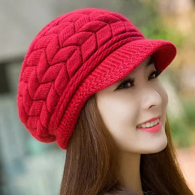 Winter Women Hat Wide Brim Keep Warm Cap Knitted Hats Female Soft High Elastic Warm Beanies Girl Cap
