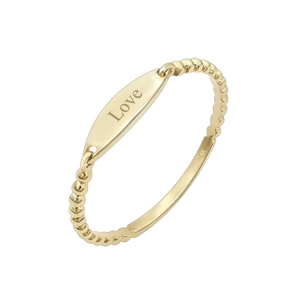 Customizable 14k Real Solid Pure Gold Engagement Ring with Letter Design-Trendy Unisex Wedding & Anniversary Jewelry