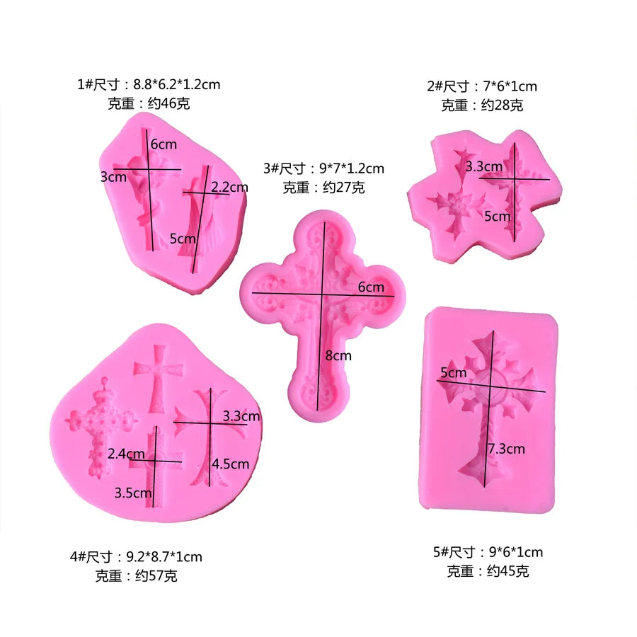 Wholesale 5pcs Holy Communion Cross Silicone Molds Religious Christening Molds for Baking Cake Fondant Chocolate DIY Tools