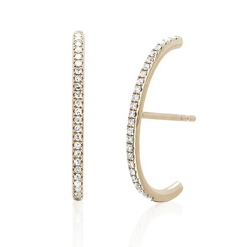 LOZRUNVE Design 925 Sterling Silver 14k Gold Diamond Hook Ear Cuff Earring Young Fashion Jewelry