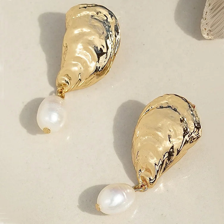 New Design 925 Sterling Silver Summer Jewelry Freshwater Pearl Drop 14K/18K Gold Plated Vermeil Oyster Sea Shell Stud Earring