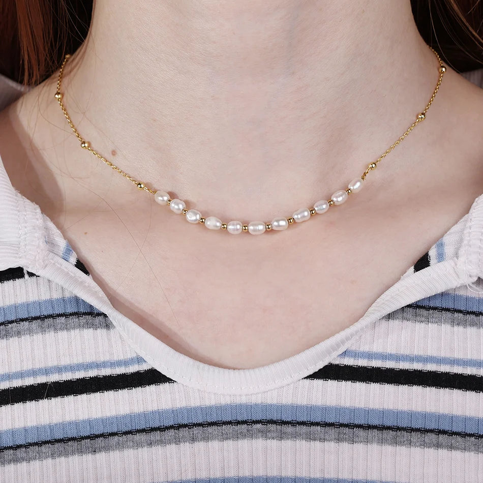 Ready to Ship 18k Gold Vermeil Women Jewelry 925 Sterling Silver Gold Bead Freshwater Pearl Necklaces for Gift