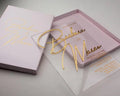 New Design Gold Foil Clear Acrylic Wedding Card Gold Mirrors Name Customized Logo Paper Boxes Luxury Acrylic Wedding Invitations