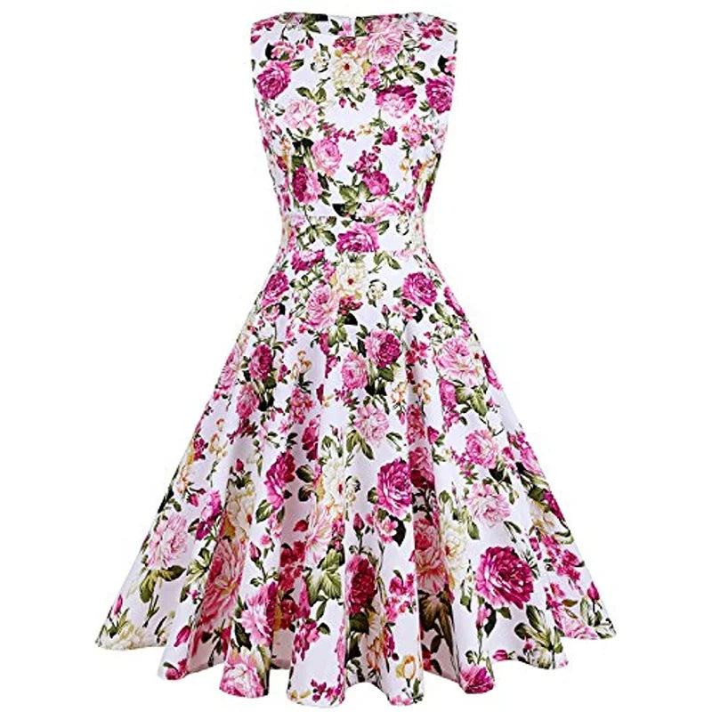 MANNI Women Short 1950s Vestido Retro Vintage Cocktail Pretty Floral Dress Swing Party Dresses