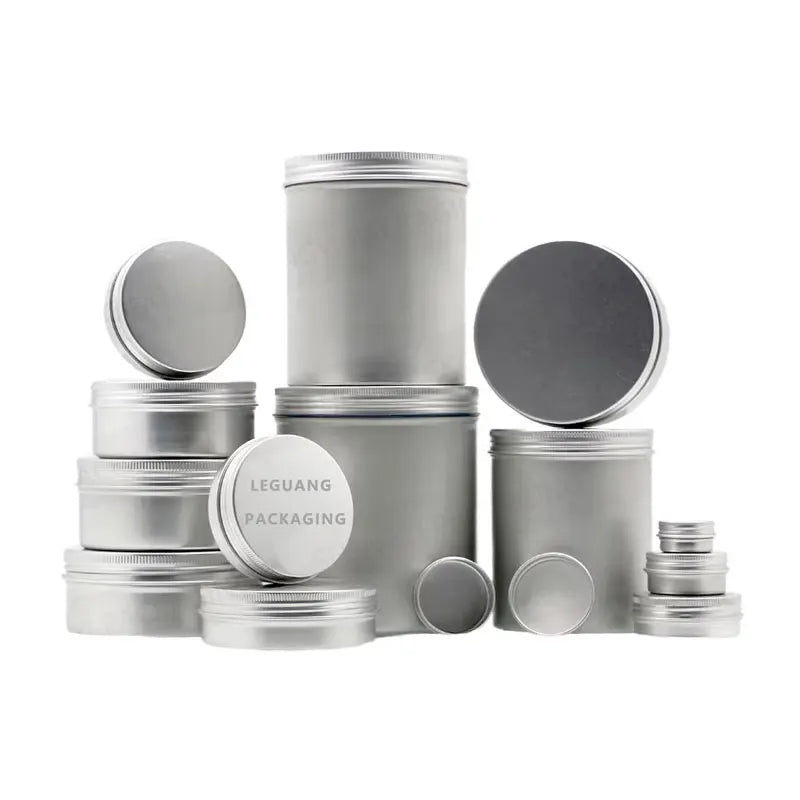 Wholesale Aluminium Jar Lip Balm 20ml 30ML 50ML Silver Empty Customized Logo Round Shape Candle Tea Candy Metal Storage Tin Box