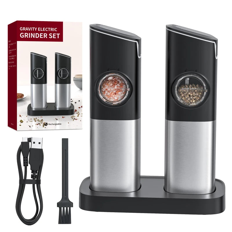 New Arrivals Automatic Type C Rechargeable Gravity Electric Salt and Pepper Grinder Set with Base