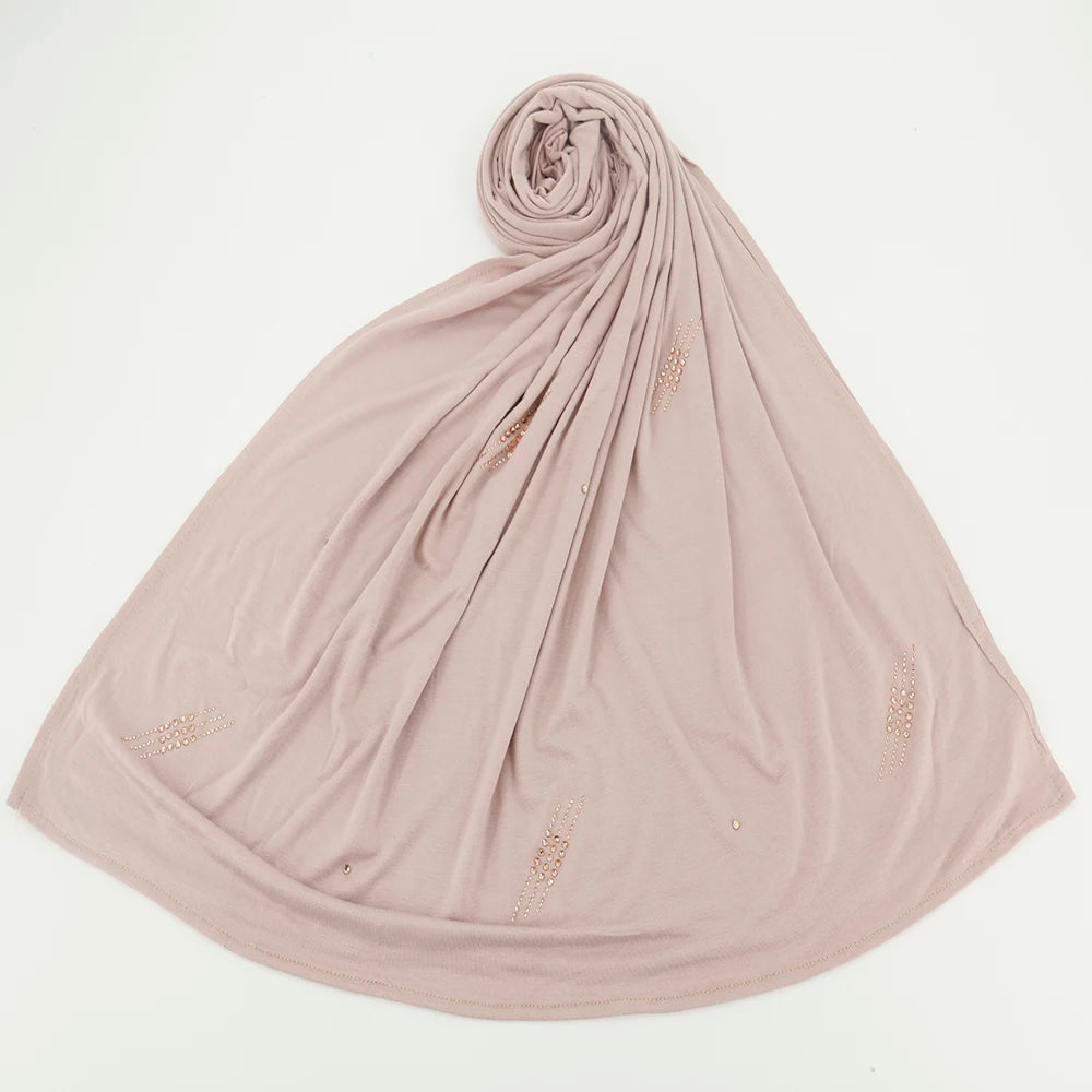 2021 High Quality Premium Beaded Hijab Cotton Jersey Hijab Stretchy Scarf for Muslim Women