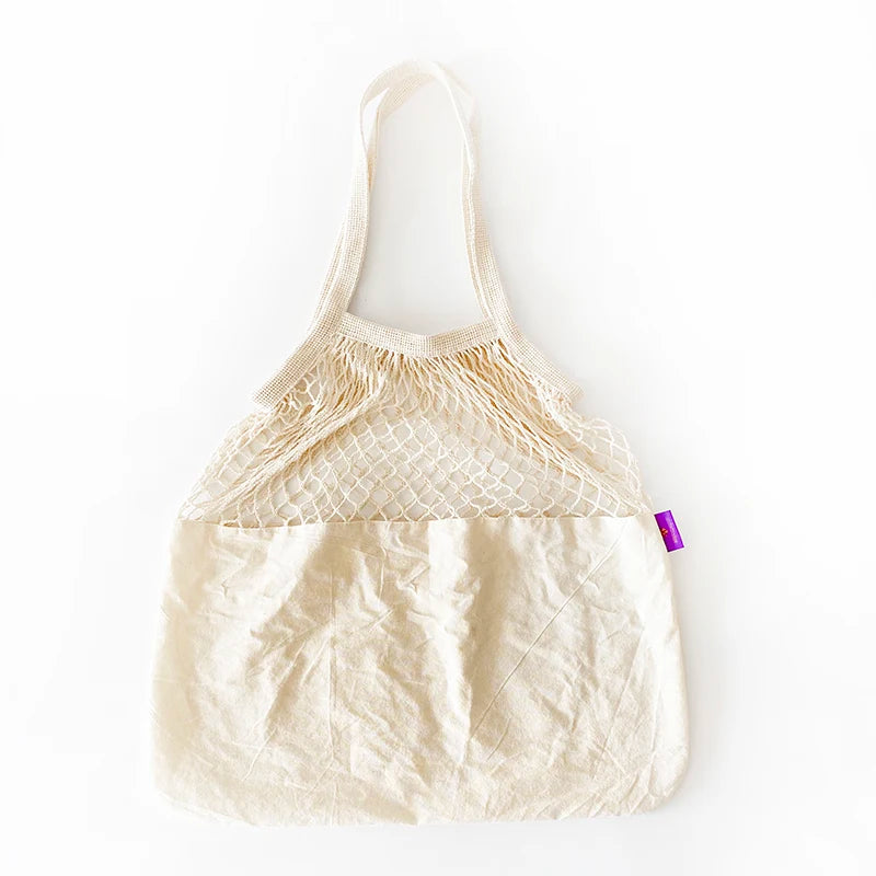 Custom Logo Fashion Cotton Mesh Tote Bags Shopping Shoulder Bags for Fruits and Velgetables