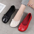 New Real Soft Leather Single Shoes Women's Flat Beanie Comfortable Cow Tendon Soft Soles Spring Summer Middle-aged Elderly Shoes
